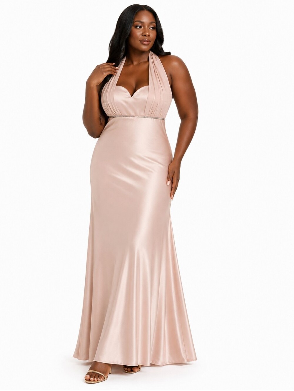 Plus Size Tan-ish/ Gold Halter Satin Formal Dress with Shawl Size 3X-Large